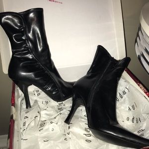 Black faux leather heel boots